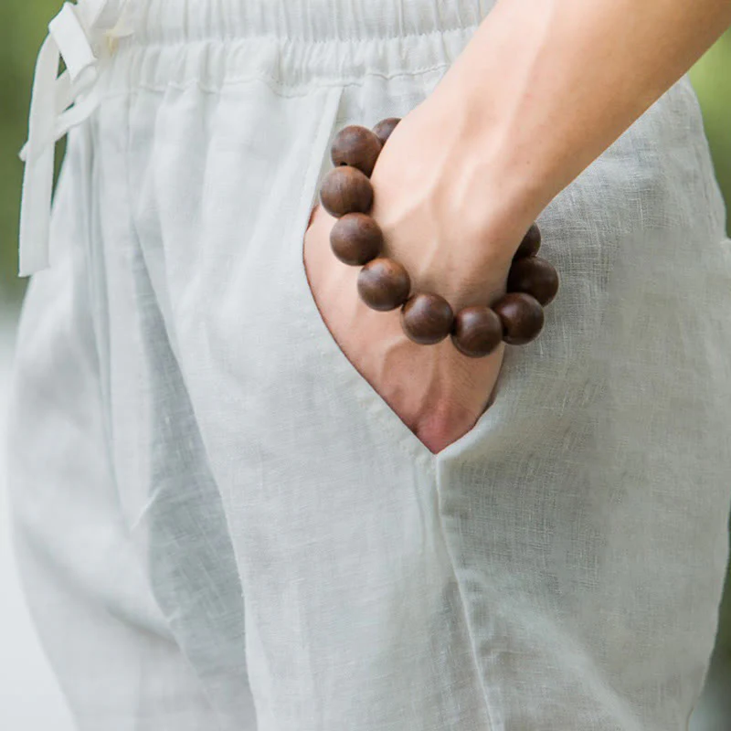 Pantaloni larghi da uomo in cotone tinta unita Buddha Stones con tasche - Image 17