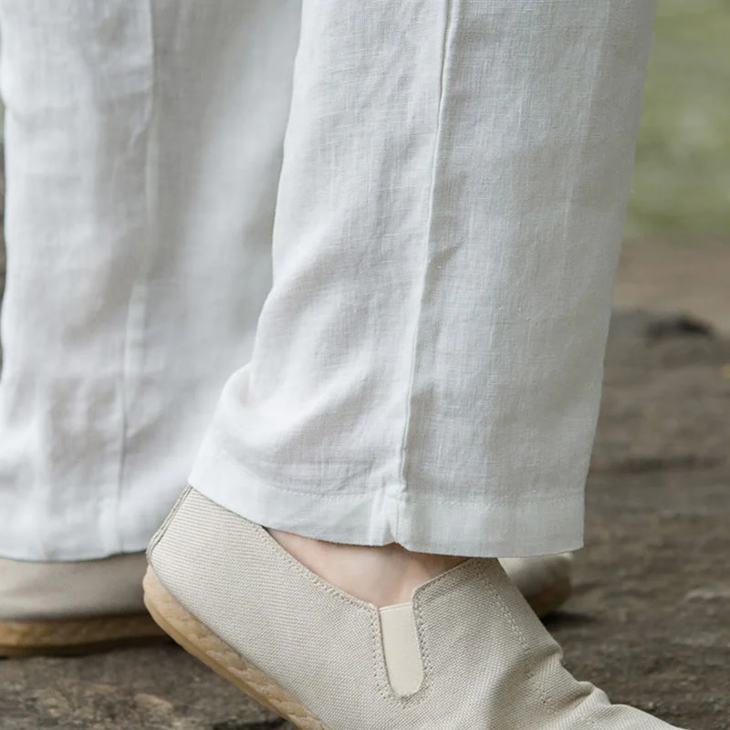 Pantaloni larghi da uomo in cotone tinta unita Buddha Stones con tasche - Image 19
