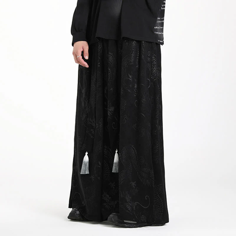 Pantaloni larghi da uomo in velluto a coste con coulisse, motivo Buddha Stones Dragon Jacquard e tasche - Image 13