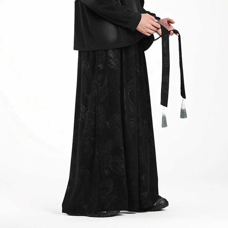 Pantaloni larghi da uomo in velluto a coste con coulisse, motivo Buddha Stones Dragon Jacquard e tasche - Image 16