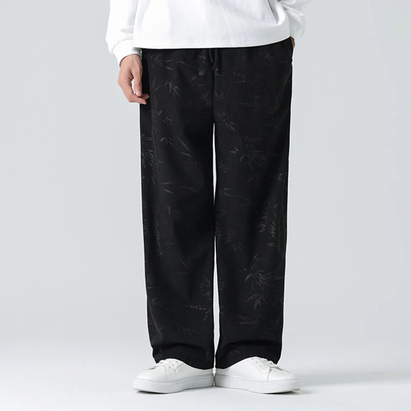 Pantaloni larghi da uomo in velluto a coste con motivo di bambù Buddha Stones e tasche - Image 10