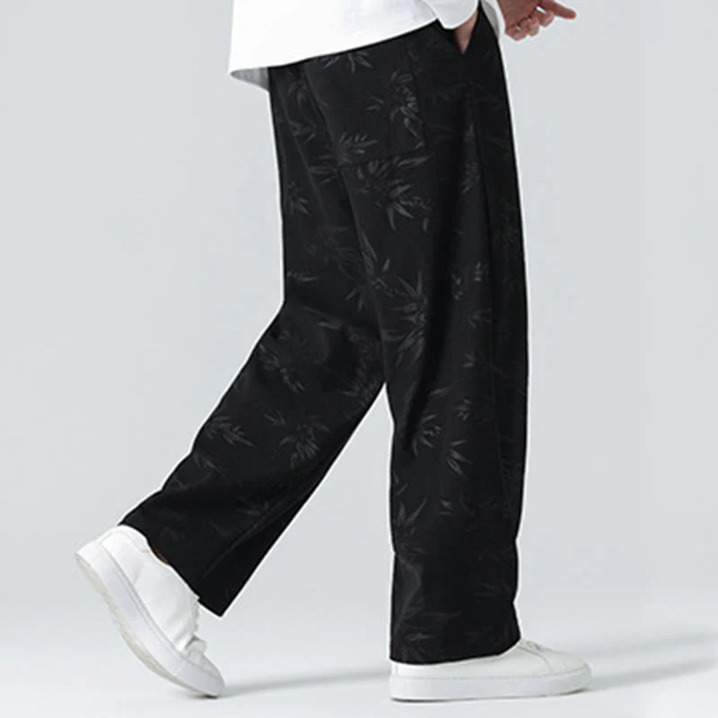 Pantaloni larghi da uomo in velluto a coste con motivo di bambù Buddha Stones e tasche - Image 14