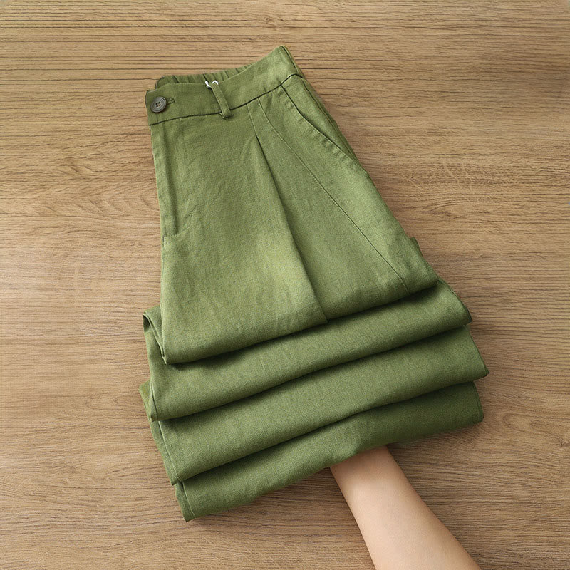 Pantaloni larghi in cotone con tasche e cerniera, tinta unita, da donna, modello Buddha Stones, per l'autunno e il pendolarismo - Image 22