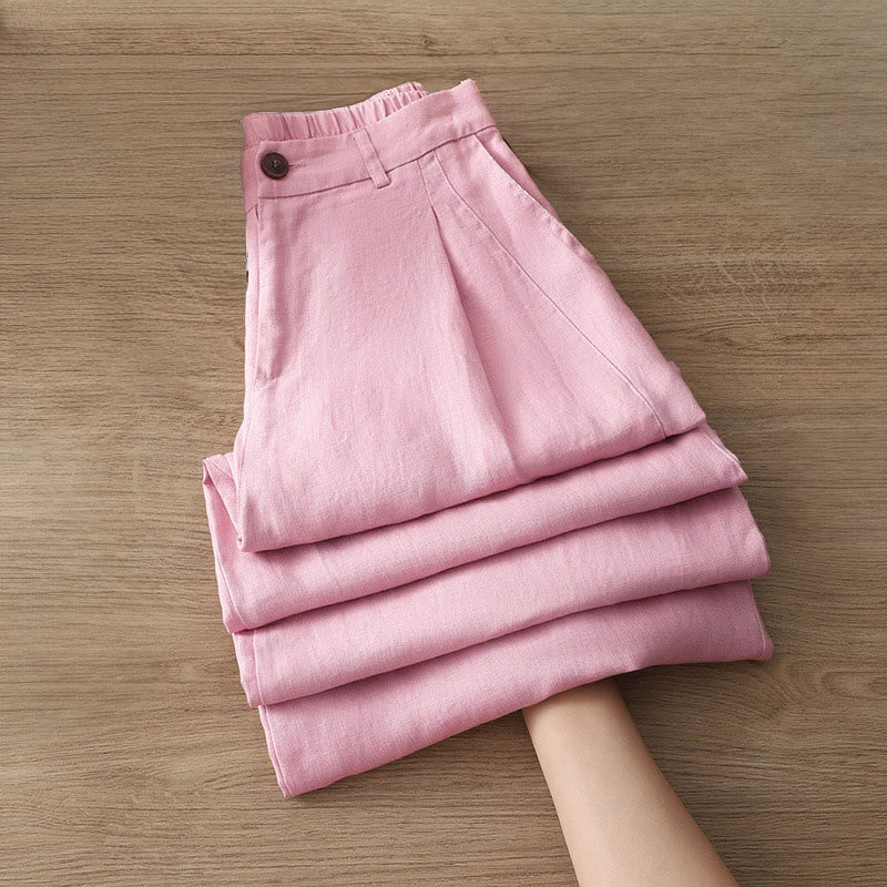 Pantaloni larghi in cotone con tasche e cerniera, tinta unita, da donna, modello Buddha Stones, per l'autunno e il pendolarismo - Image 27