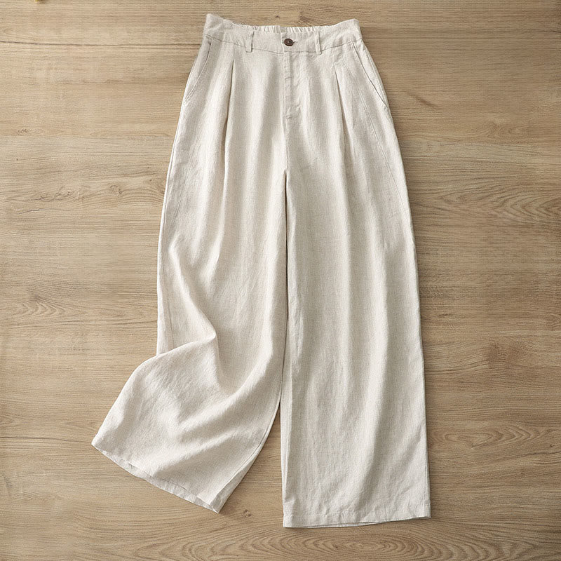 Pantaloni larghi in cotone con tasche e cerniera, tinta unita, da donna, modello Buddha Stones, per l'autunno e il pendolarismo - Image 36