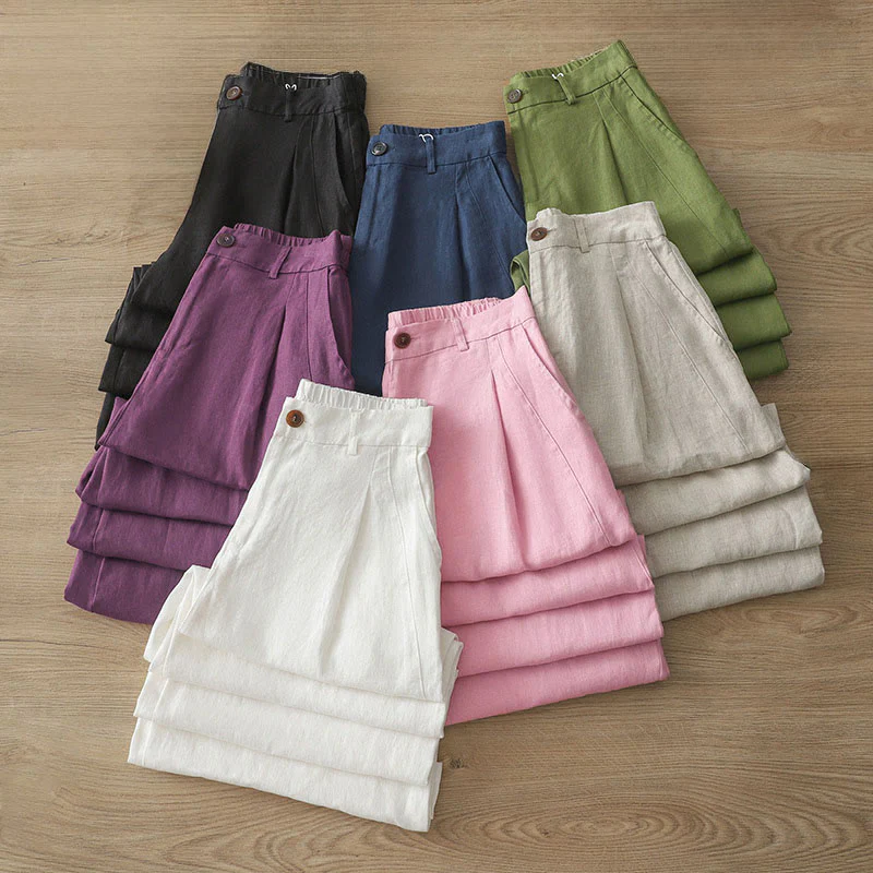 Pantaloni larghi in cotone con tasche e cerniera, tinta unita, da donna, modello Buddha Stones, per l'autunno e il pendolarismo - Image 40
