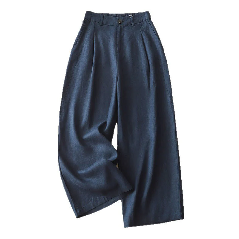 Pantaloni larghi in cotone con tasche e cerniera, tinta unita, da donna, modello Buddha Stones, per l'autunno e il pendolarismo - Image 5