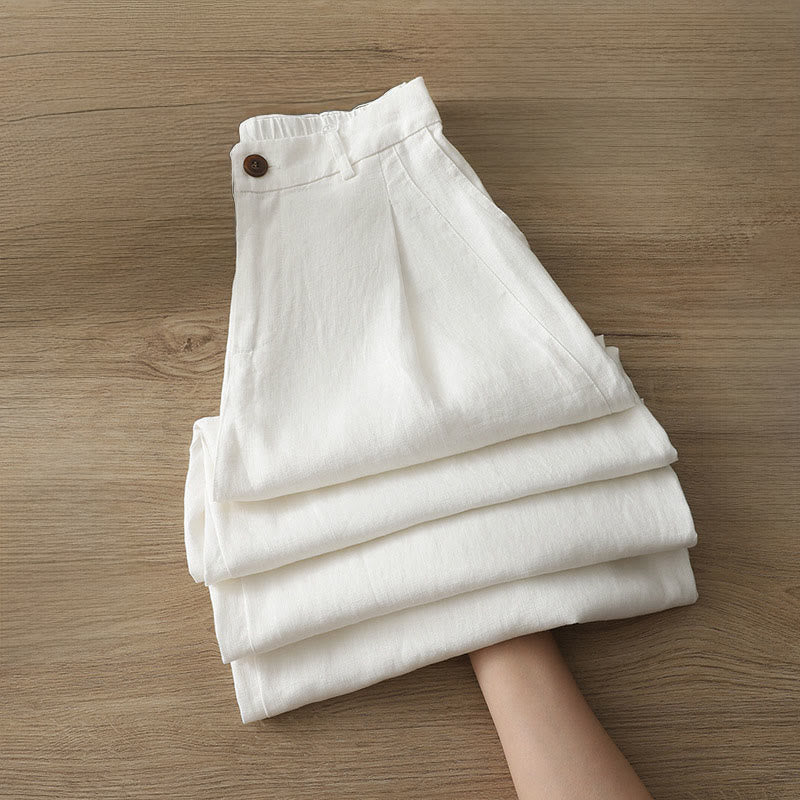 Pantaloni larghi in cotone con tasche e cerniera, tinta unita, da donna, modello Buddha Stones, per l'autunno e il pendolarismo - Image 6