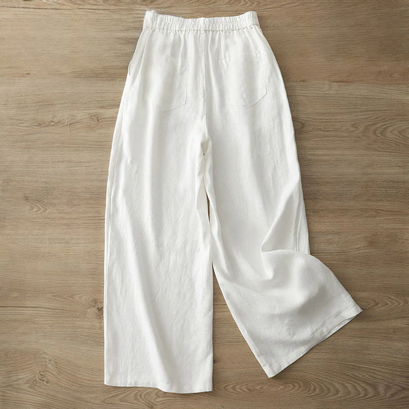 Pantaloni larghi in cotone con tasche e cerniera, tinta unita, da donna, modello Buddha Stones, per l'autunno e il pendolarismo - Image 8