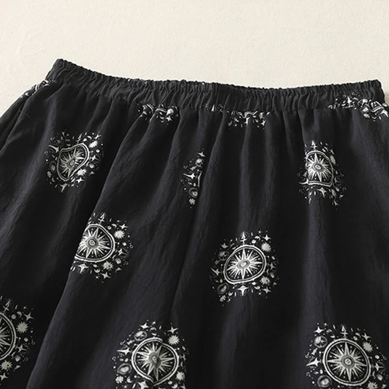 Pantaloni larghi in cotone da donna con tasche, stampa bohémien con motivo celeste Buddha Stones - Image 2