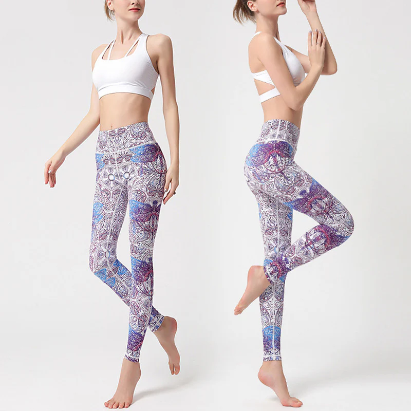 Pantaloni sportivi da yoga con stampa Buddha Stones Flowers Leaves Birds Fitness Leggings da yoga da donna - Image 2