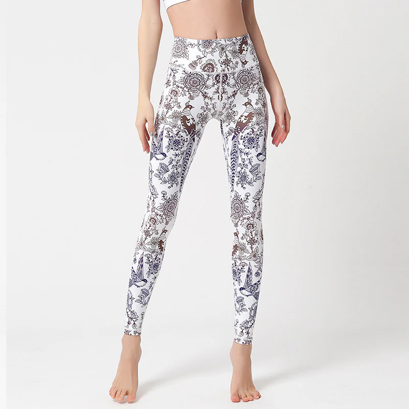 Pantaloni sportivi da yoga con stampa Buddha Stones Flowers Leaves Birds Fitness Leggings da yoga da donna - Image 20