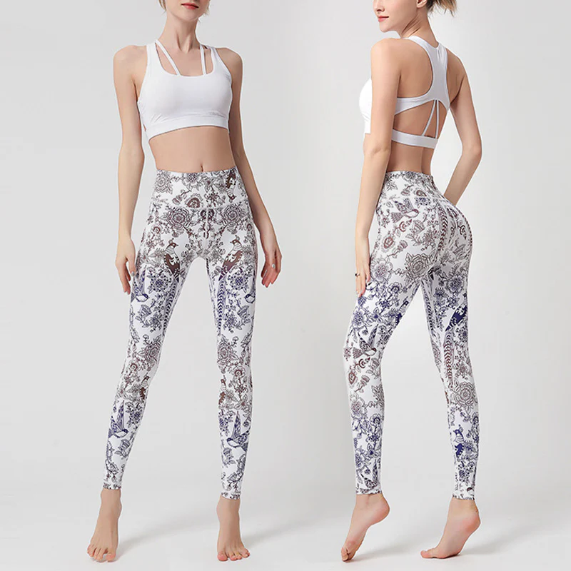 Pantaloni sportivi da yoga con stampa Buddha Stones Flowers Leaves Birds Fitness Leggings da yoga da donna - Image 21