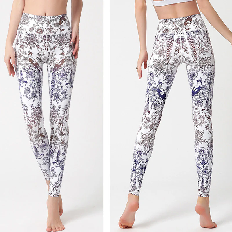 Pantaloni sportivi da yoga con stampa Buddha Stones Flowers Leaves Birds Fitness Leggings da yoga da donna - Image 22