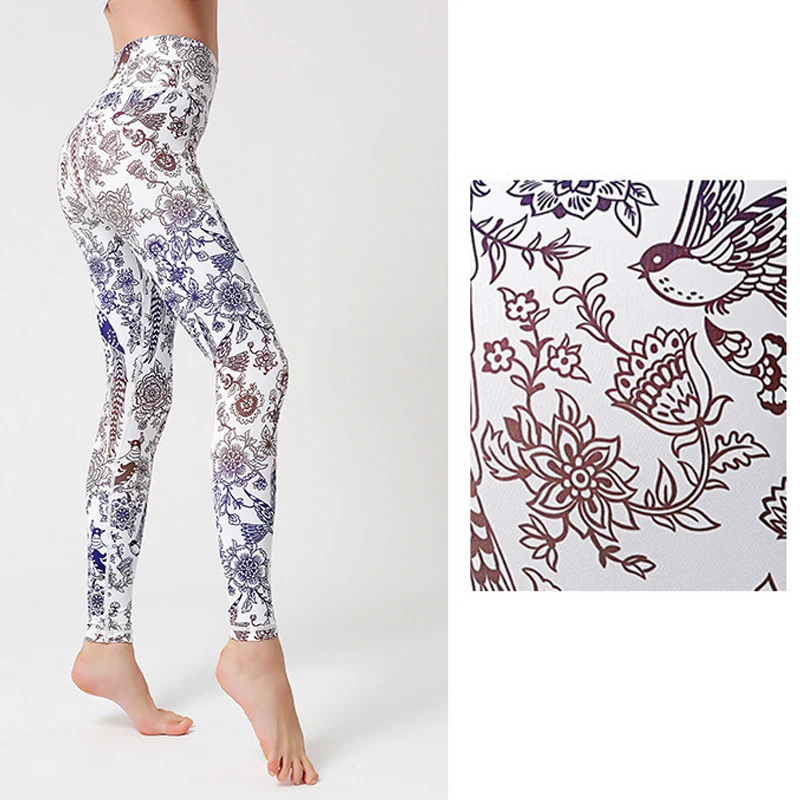 Pantaloni sportivi da yoga con stampa Buddha Stones Flowers Leaves Birds Fitness Leggings da yoga da donna - Image 23