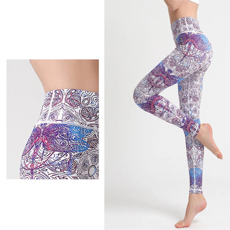 Pantaloni sportivi da yoga con stampa Buddha Stones Flowers Leaves Birds Fitness Leggings da yoga da donna - Image 6