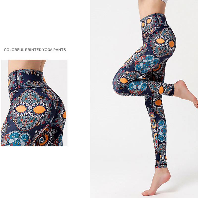 Pantaloni stampati Buddha Stones Flowers Leaves Birds Sport Fitness Yoga Danza Leggings Pantaloni yoga da donna - Image 4