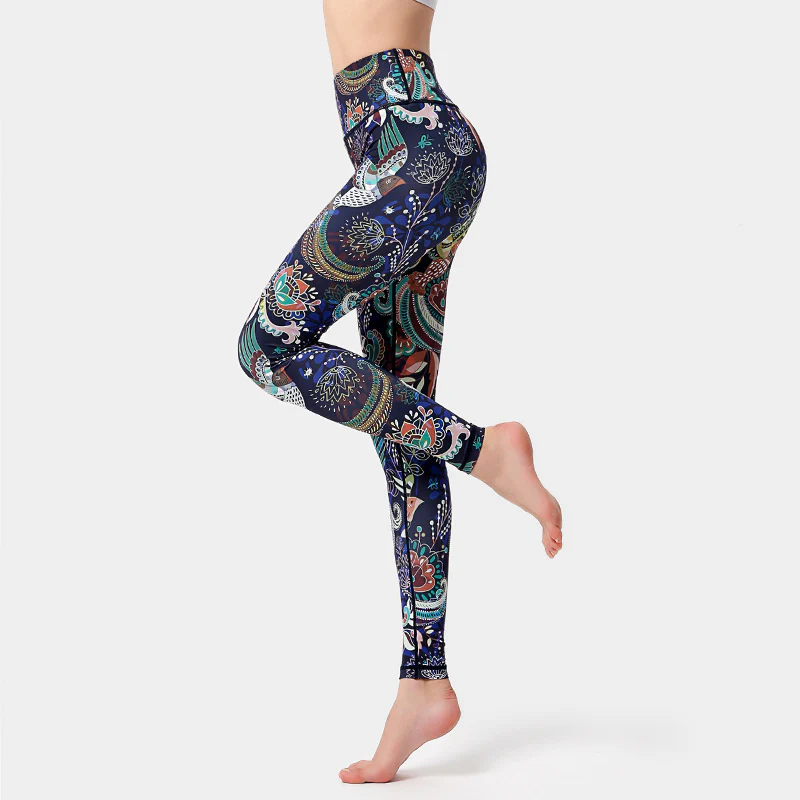 Pantaloni stampati Buddha Stones Flowers Leaves Birds Sport Fitness Yoga Danza Leggings Pantaloni yoga da donna - Image 6