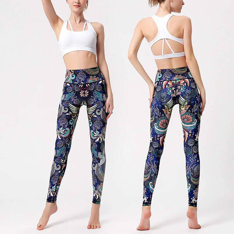 Pantaloni stampati Buddha Stones Flowers Leaves Birds Sport Fitness Yoga Danza Leggings Pantaloni yoga da donna - Image 8