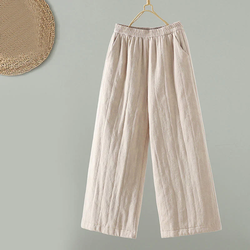 Pantaloni termici alla caviglia con tasche e gamba larga, imbottiti in cotone jacquard Buddha Stones da donna - Image 11