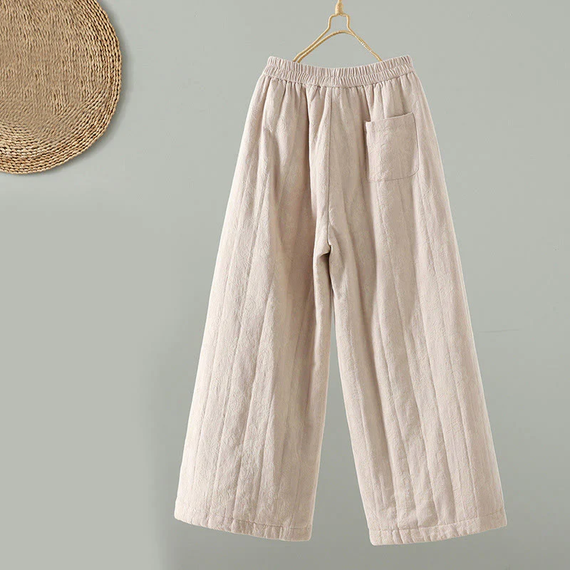 Pantaloni termici alla caviglia con tasche e gamba larga, imbottiti in cotone jacquard Buddha Stones da donna - Image 12