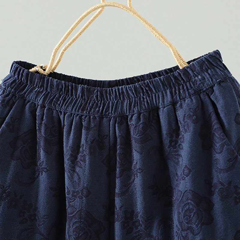 Pantaloni termici alla caviglia con tasche e gamba larga, imbottiti in cotone jacquard Buddha Stones da donna - Image 2