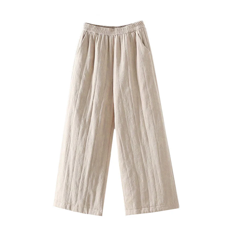 Pantaloni termici alla caviglia con tasche e gamba larga, imbottiti in cotone jacquard Buddha Stones da donna - Image 20
