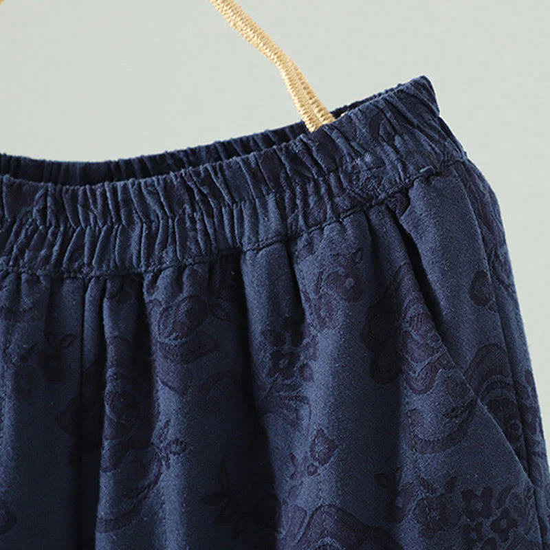 Pantaloni termici alla caviglia con tasche e gamba larga, imbottiti in cotone jacquard Buddha Stones da donna - Image 3