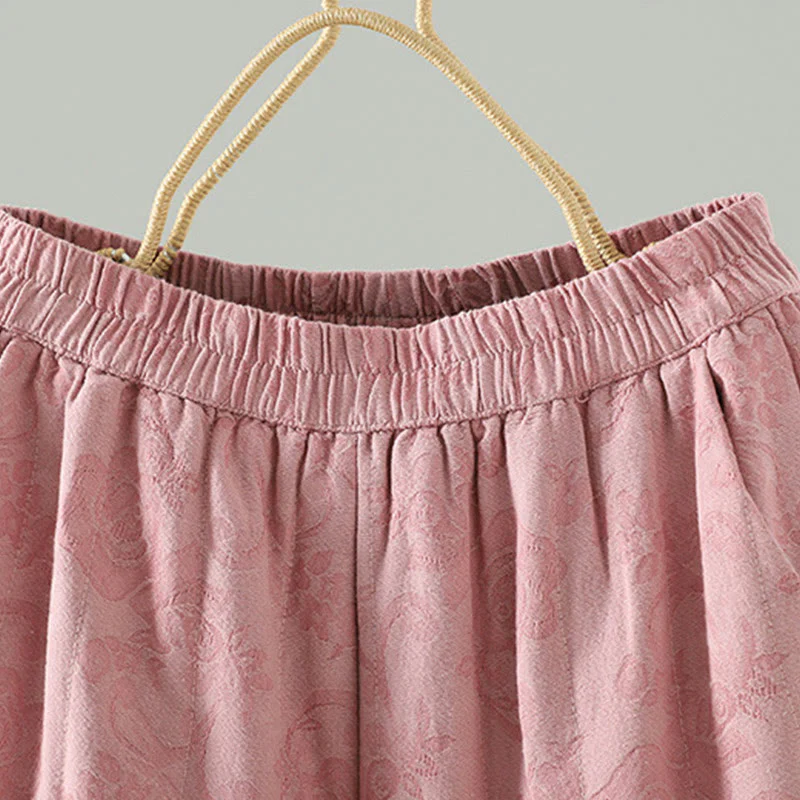 Pantaloni termici alla caviglia con tasche e gamba larga, imbottiti in cotone jacquard Buddha Stones da donna - Image 7