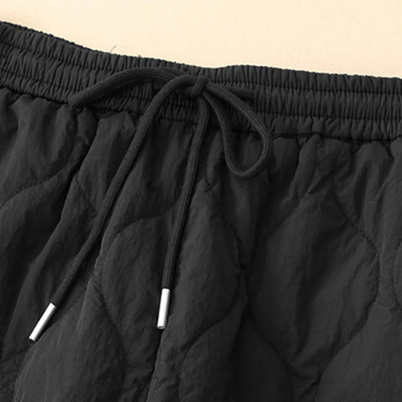 Pantaloni termici da donna in cotone con coulisse e elastico in vita, con tasche, Buddha Stones Winter Curved Lines - Image 13