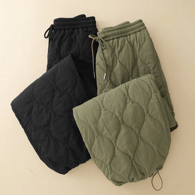 Pantaloni termici da donna in cotone con coulisse e elastico in vita, con tasche, Buddha Stones Winter Curved Lines - Image 18