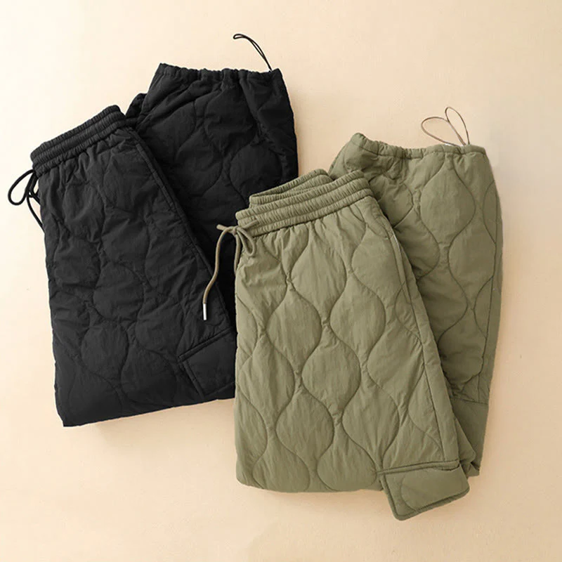 Pantaloni termici da donna in cotone con coulisse e elastico in vita, con tasche, Buddha Stones Winter Curved Lines - Image 19