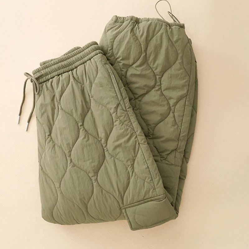 Pantaloni termici da donna in cotone con coulisse e elastico in vita, con tasche, Buddha Stones Winter Curved Lines - Image 3