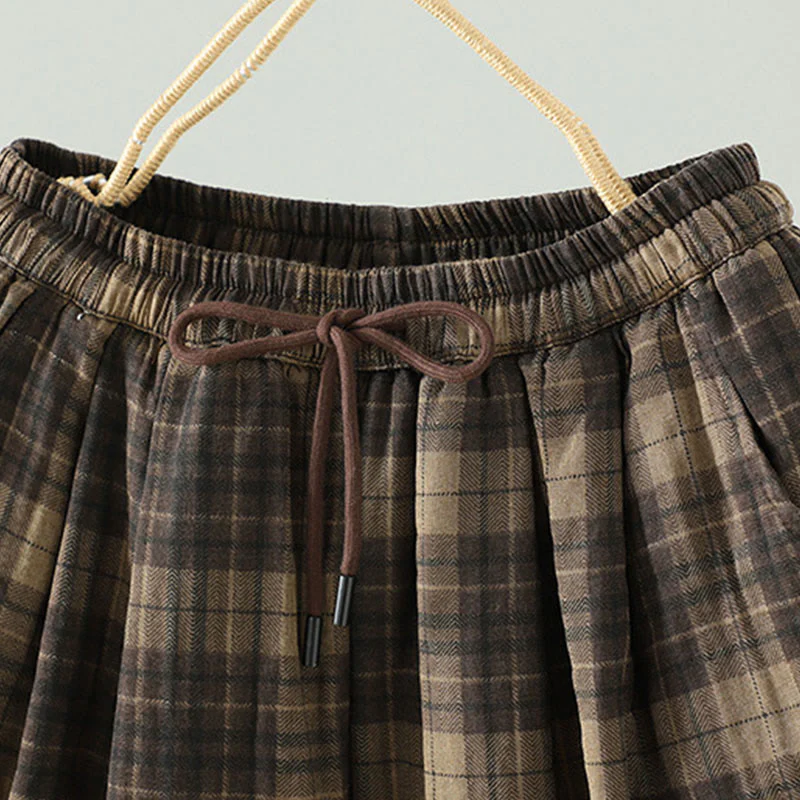 Pantaloni termici harem da donna con tasche e imbottitura in cotone con motivo a quadri multicolore Buddha Stones - Image 3