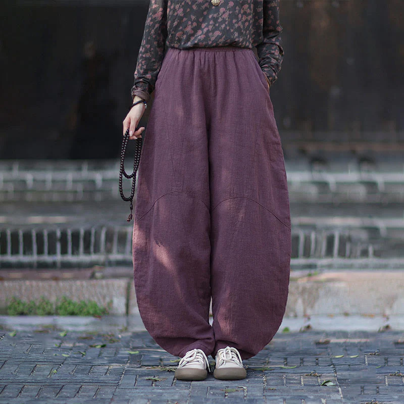 Pantaloni termici invernali da donna in cotone ramiè con elastico in vita Buddha Stones e tasche - Image 15