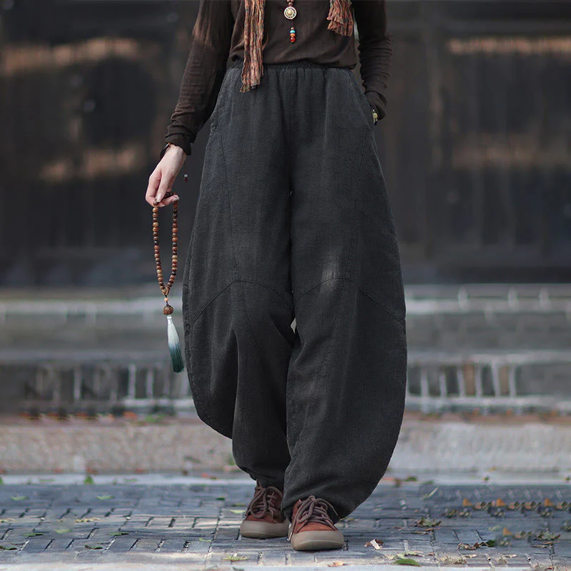 Pantaloni termici invernali da donna in cotone ramiè con elastico in vita Buddha Stones e tasche - Image 21