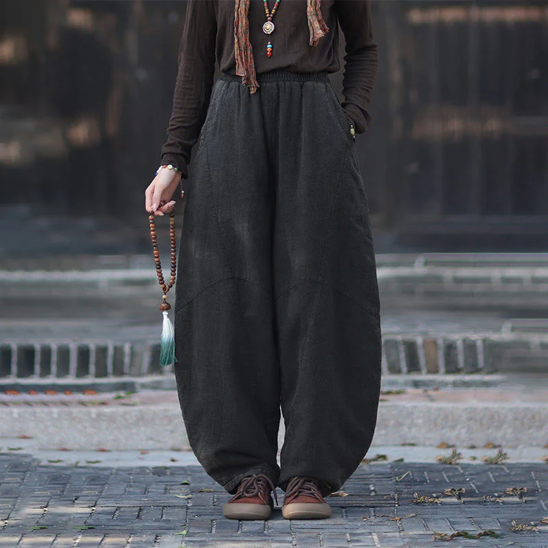 Pantaloni termici invernali da donna in cotone ramiè con elastico in vita Buddha Stones e tasche - Image 27