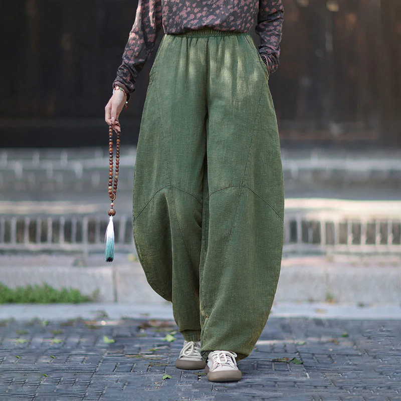 Pantaloni termici invernali da donna in cotone ramiè con elastico in vita Buddha Stones e tasche - Image 29