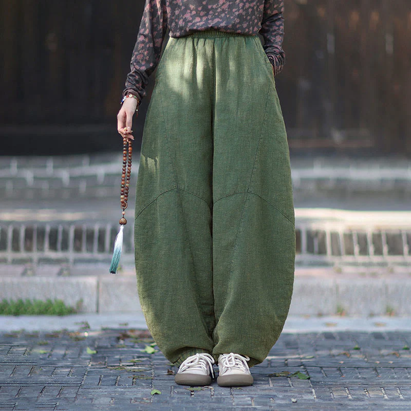 Pantaloni termici invernali da donna in cotone ramiè con elastico in vita Buddha Stones e tasche - Image 32
