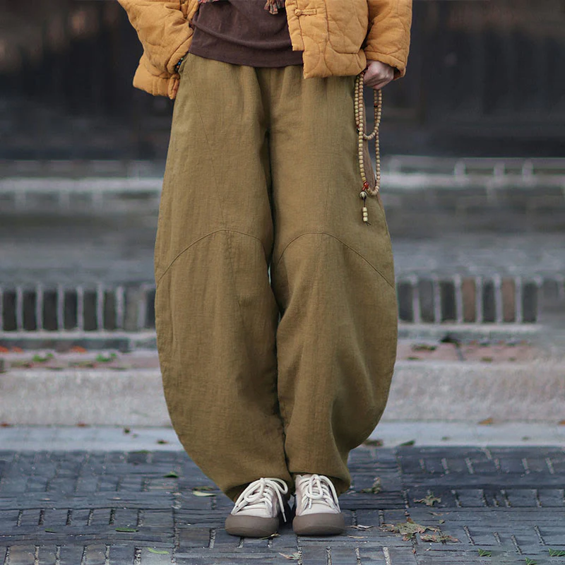 Pantaloni termici invernali da donna in cotone ramiè con elastico in vita Buddha Stones e tasche - Image 37