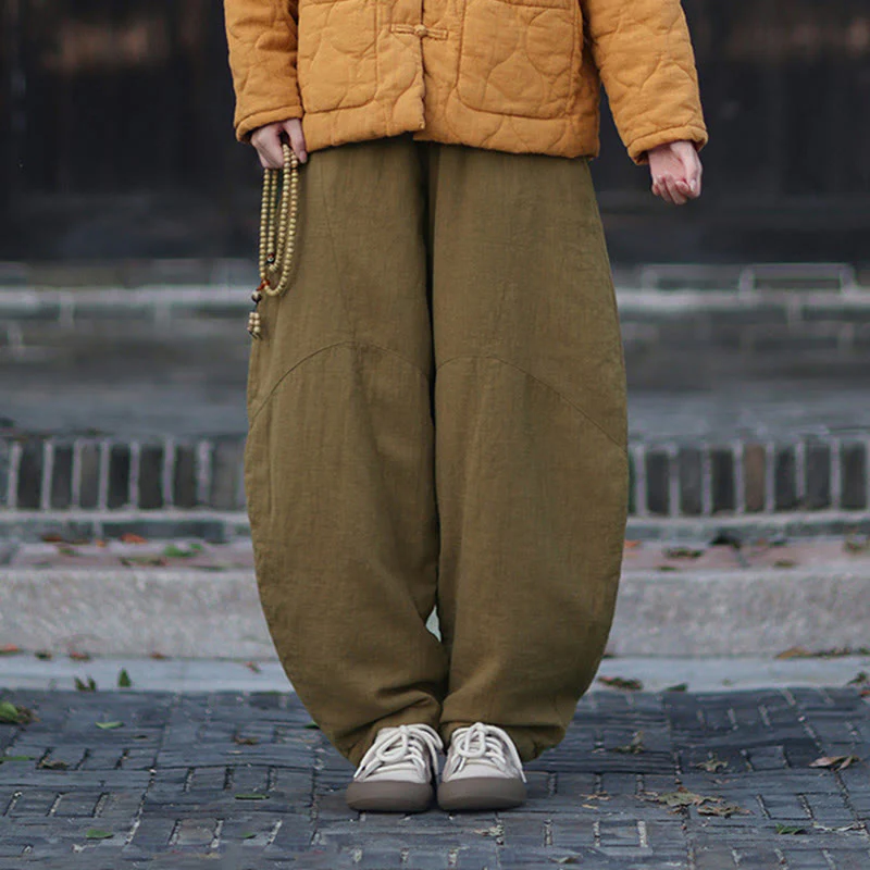 Pantaloni termici invernali da donna in cotone ramiè con elastico in vita Buddha Stones e tasche - Image 38