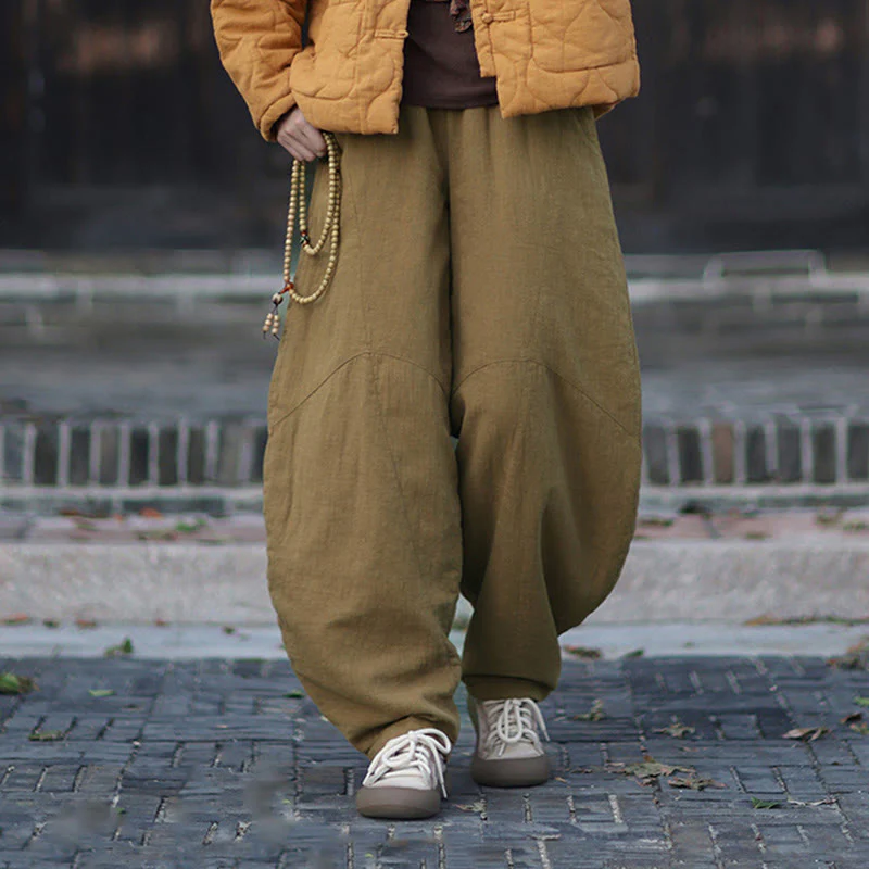 Pantaloni termici invernali da donna in cotone ramiè con elastico in vita Buddha Stones e tasche - Image 39