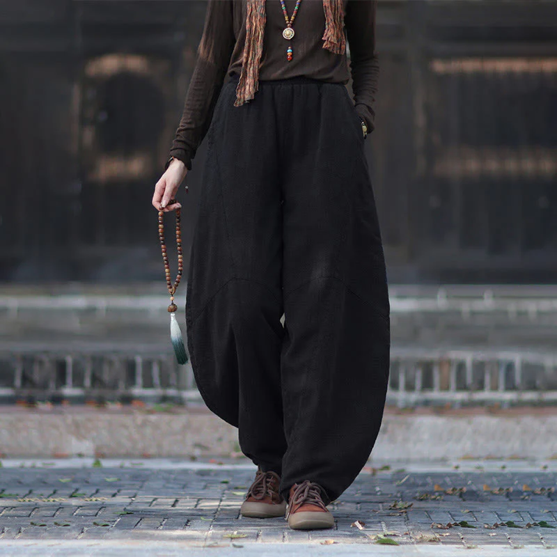 Pantaloni termici invernali da donna in cotone ramiè con elastico in vita Buddha Stones e tasche - Image 45