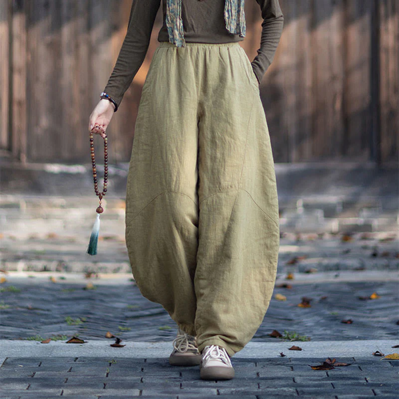 Pantaloni termici invernali da donna in cotone ramiè con elastico in vita Buddha Stones e tasche - Image 6