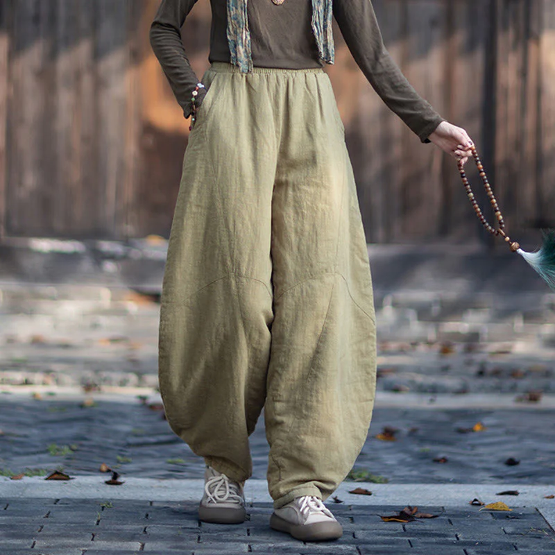 Pantaloni termici invernali da donna in cotone ramiè con elastico in vita Buddha Stones e tasche - Image 8