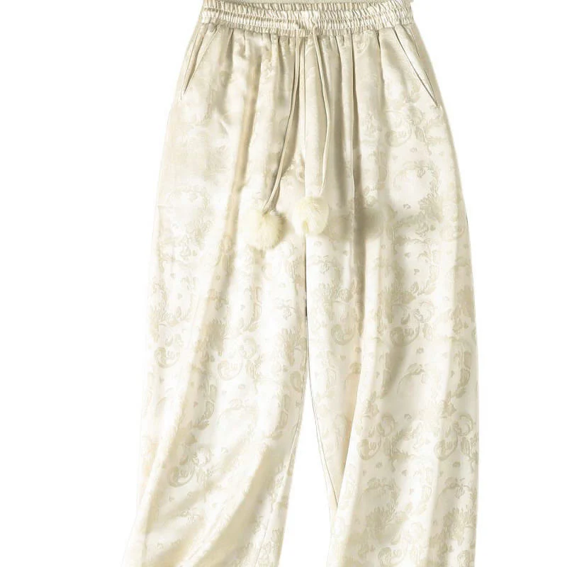 Pantaloni termici spessi a gamba larga da donna con tasche e design a vita alta in jacquard con Buddha Stones - Image 10