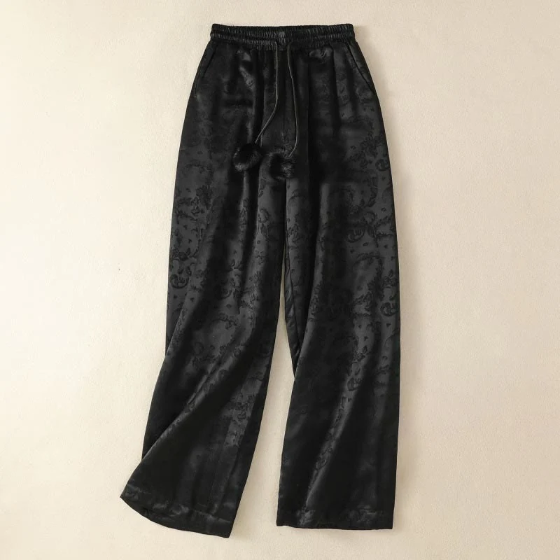 Pantaloni termici spessi a gamba larga da donna con tasche e design a vita alta in jacquard con Buddha Stones - Image 11