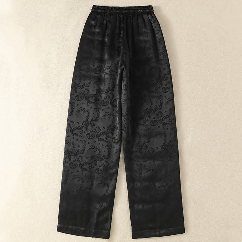Pantaloni termici spessi a gamba larga da donna con tasche e design a vita alta in jacquard con Buddha Stones - Image 12