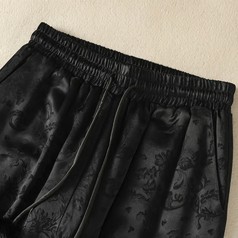 Pantaloni termici spessi a gamba larga da donna con tasche e design a vita alta in jacquard con Buddha Stones - Image 13