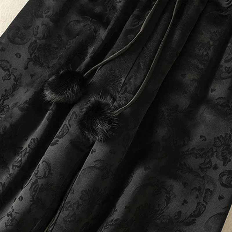 Pantaloni termici spessi a gamba larga da donna con tasche e design a vita alta in jacquard con Buddha Stones - Image 16